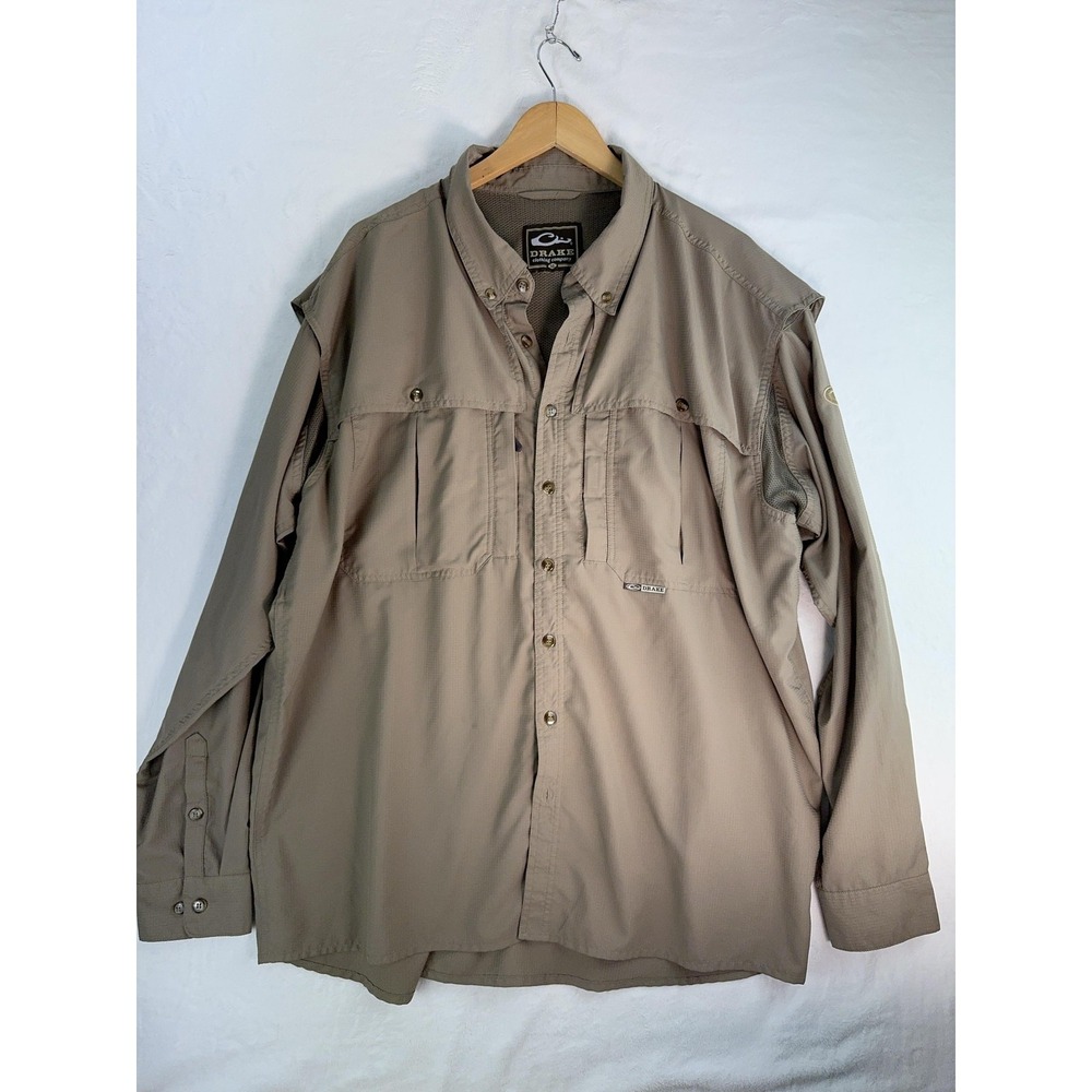 Drake Shirt Mens XL Tan Long‎ Sleeve Vented Outdoor Fishing Hiking Performance